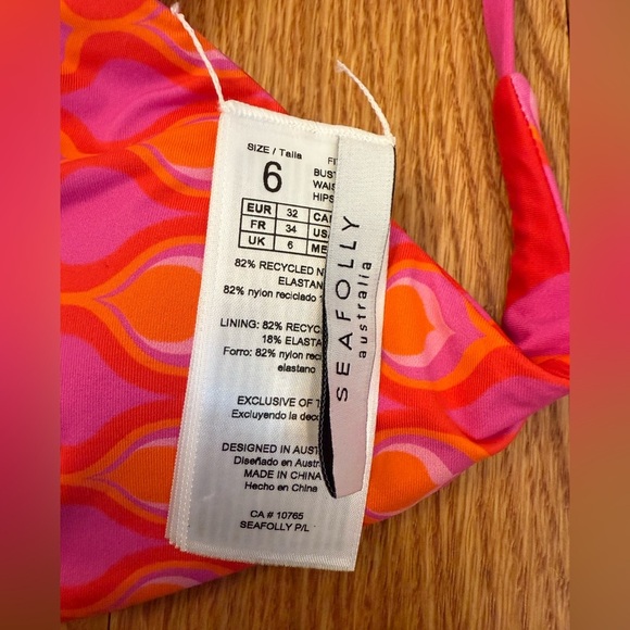 Seafolly Australia Reversible Bikini Top Pink and Orange size US 2 - Picture 5 of 9